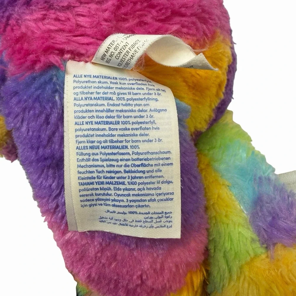 Build-A-Bear Workshop Rainbow Striped Teddy Bear Plush Blue Eyes Pink Nose
